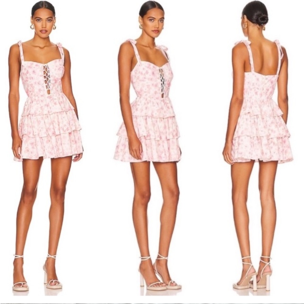 BARDOT Laurie Floral Pink/White Ruffle Mini Dress  Size 10
